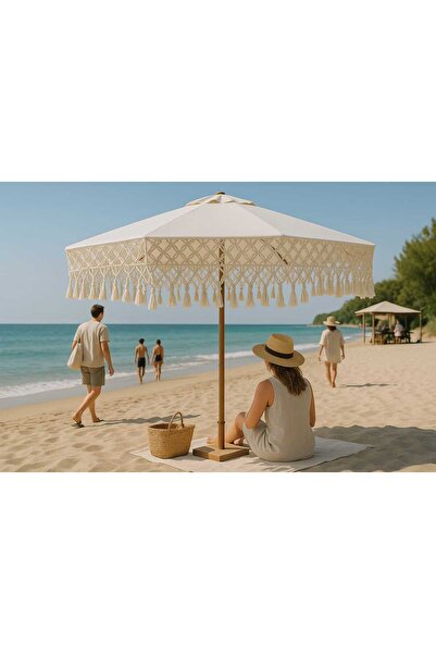 Zey Camping 3 M2 Ahşap Bahçe, Havuz, Veranda Ve Plaj Şemsiyesi Makrome Saçakl...