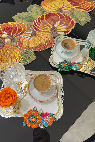 bibashka Renkli Kristal taşli çiçeki 6lı kokteyl peçete