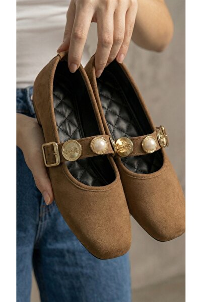 Beyond Women's Mink Money Buckle Suede Ballerinas 1cm Byndpt03