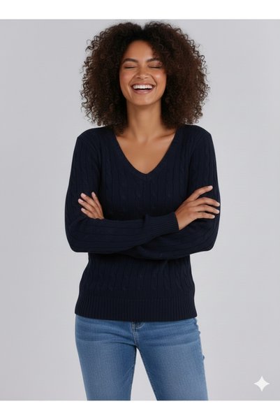 youknitwear you Riviera 100% Cotton V-Neck Women's Sweater