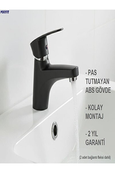 POLYFIT Siyah Lavabo Bataryası Mini 12 cm Pas Tutmaz ABS Gövde