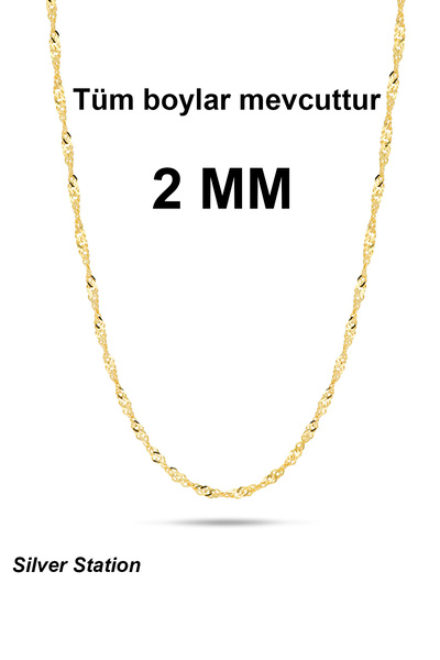 Silver Station Kadın Altın Kaplama Gümüş Singapur Burgulu Gold Zincir Kolye M...