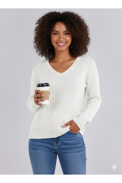 youknitwear you Riviera 100% pamut V-nyakú női pulóver