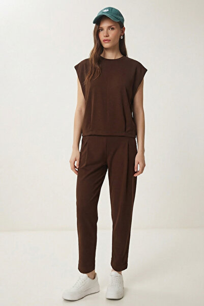 Lovelyİstanbul Comfortable Knitted Top and Bottom Set Lcr0111 Brown