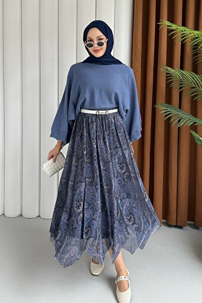 Molly Nelly Kadın Etnik Baskılı Şifon Astarlı Etek