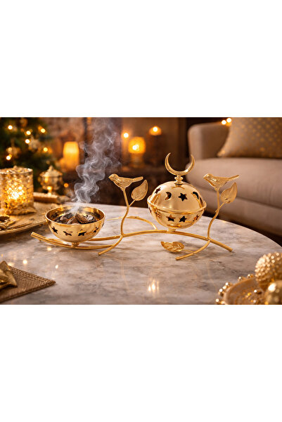 Dania A luxurious incense burner with a golden crescent and star design ✨🌙 S...