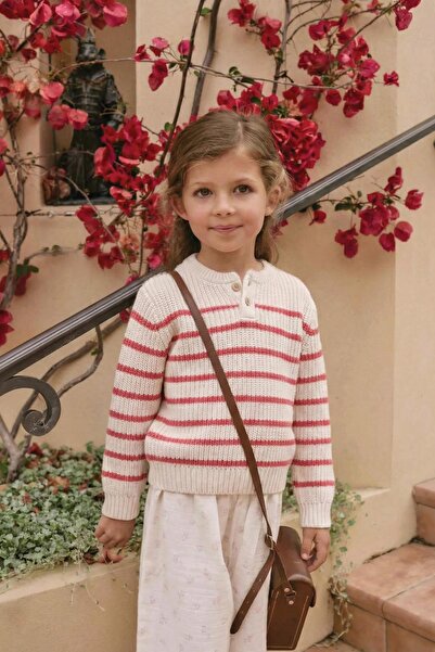 Cigit سترة تريكو مخططة للأعمار من 2 إلى 8 سنوات مخططة باللون الإيكروي والسلموني