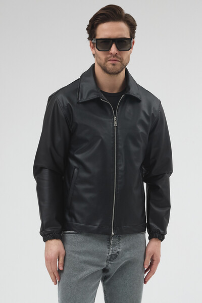 MerStore Pánská černá kožená bunda oversize