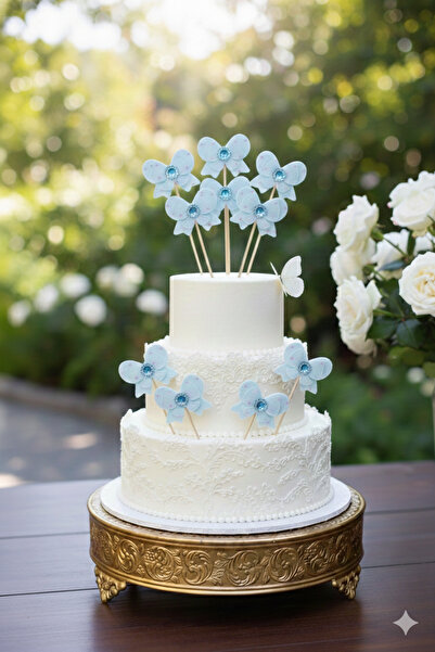 Deniz Party Store MAVİ TAŞLI Küçük FİYONK Uzun Kürdan 16 Cm 10 Adet