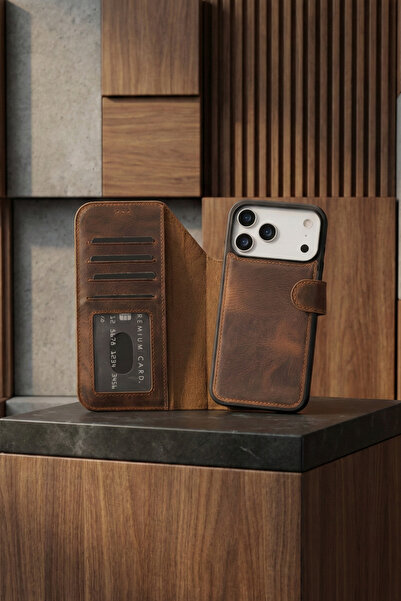 Mavera Leather Hakiki Deri Kişiselleştirilebilir Cüzdanlı Telefon Kılıfı – iP...