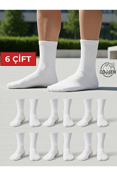 Cousen 6 Çift PREMİUM TENİS ÇORAP GÜNLÜK SPOR UNİSEX TER EMİCİ PAMUKLU