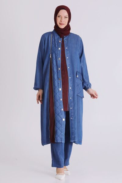 behrem Plus Size Hijab Pants Three-Piece Tencel Set 70020 Dark Blue