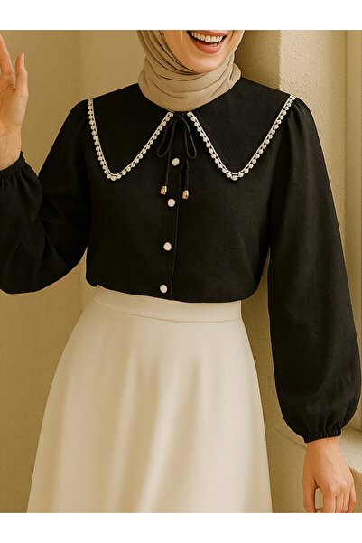 HİJABAYA Cămașă elastică cu mâneci din dantelă cu guler pentru bebeluși