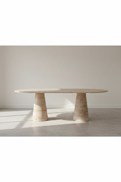 niza dekorasyon DOĞAL TRAVERTEN HUNİ AYAK YEMEK MASASI