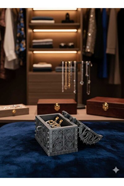 California ST Antik Hazine Sandığı Figürü - Dekoratif Takı Kutusu, Yüzük & Ko...