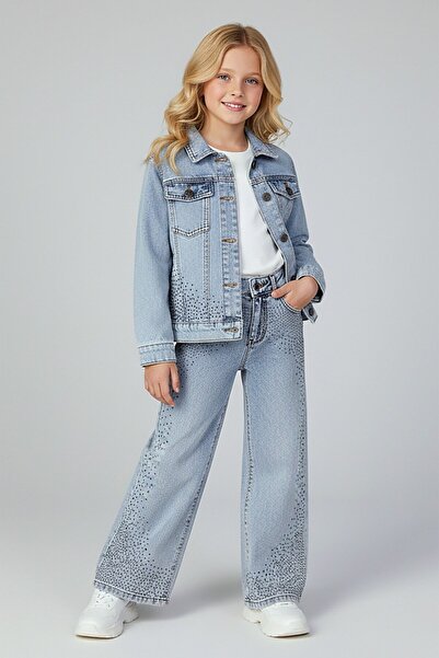 DMB BOYS & GIRLS Jachetă din denim cu pietre și pantaloni din denim, set din ...