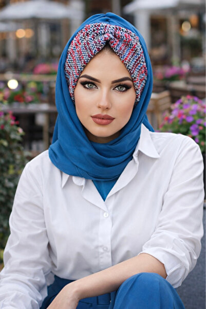 Aişe tesettür Petrol Blue Colored Ready Shawl