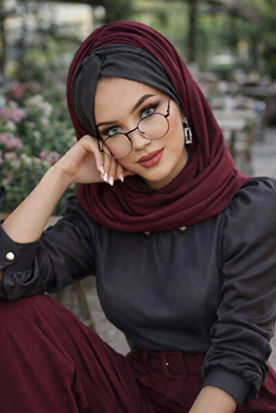 Aişe tesettür Füme Bordo Burgu Hazır Şal