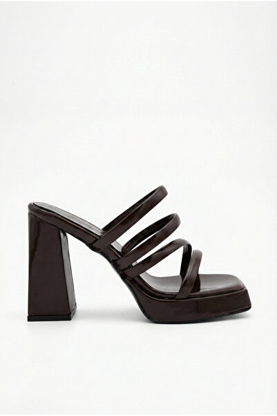 Redoxy Women's Special Design Platform Heeled White Patent Leather Slippers W...