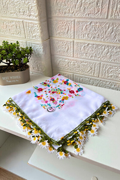 Cenk Eșarfă brodată cu margarete, lucrată manual, cadou pentru mireasă