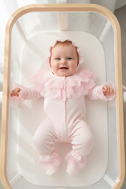 Miniday Baby Baby Girl Mevlütlük Jumpsuit with Lace Bandana, 100% Cotton, Hos...