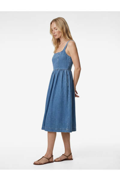 Koton Воланна рокля с квадратна яка, без ръкави, от деним, с дължина до коляното