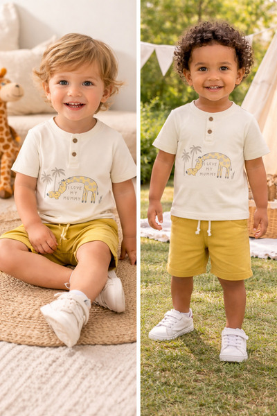 GMG Baby Camel Shorts T-Shirt 2 Piece Set Tasarı