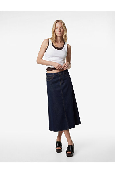 Koton Fusta lungă din denim cu nasturi și volane din bumbac