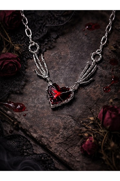 FG KONNİCHİWA Kırmızı Reaper Heart Skeleton Hand Zincirli Kolye Kalp Muhafızı...