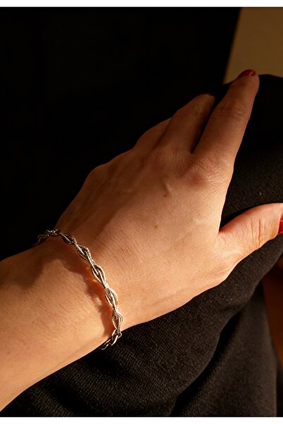 ZEY 925 Ayar Gümüş Takı-İtalyan Model Örgü Zincir Kadın Hediyelik Bileklik