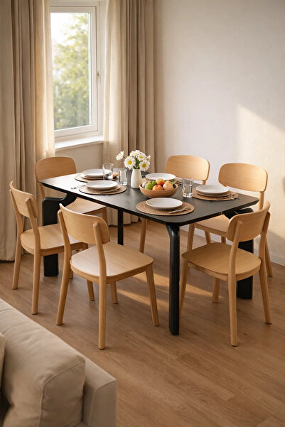 MARIA HOMES طاولة طعام سوداء عصرية DT-808 – ١٣٠×٨٠×٧٥ سم | طاولة مستطيلة أنيق...