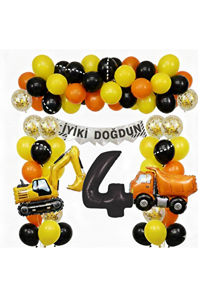 Işıltı Balon Dükkanı İnşaat Temalı Doğum Günü Balon Seti – İş Makinesi & Kamy...