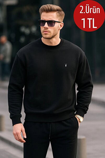 COMBİNE MİCHAİL Siyah Renk Basic Bisiklet Yaka Relaxed Regular Erkek Sweatshirt