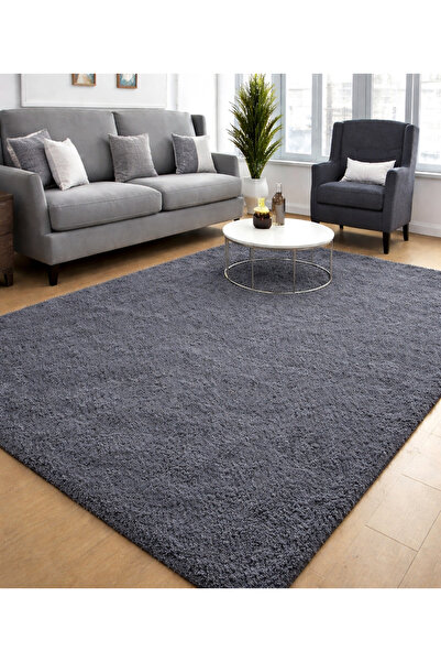 Paco Home Peluş Halı Kaymaz Tabanlı Yumuşak Dokulu Modern Salon Halısı Antrasit