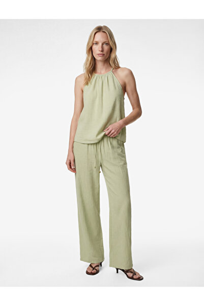 Koton Viscose Blend Sleeveless Tie Detail Textured Halter Neck Blouse