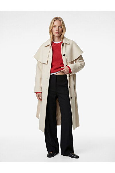 Koton Μακρύ παλτό με κουμπιά και τσέπες, με ζώνη