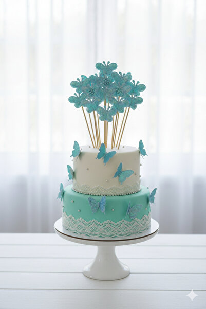 Deniz Party Store Mavi parlak taşlı Kelebek   Uzun Kürdan 16 Cm 10 Adet