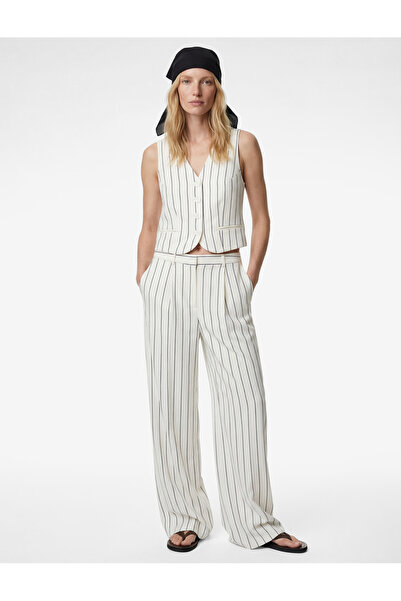 Koton Pantaloni cu picioare largi, cu dungi, cu buzunare cu detaliu de pliuri
