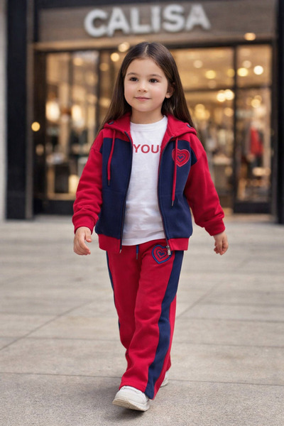 CALİSA Girl's 3-Piece Tracksuit Set Cardigan T-Shirt Bottom 4-16 Years Old -