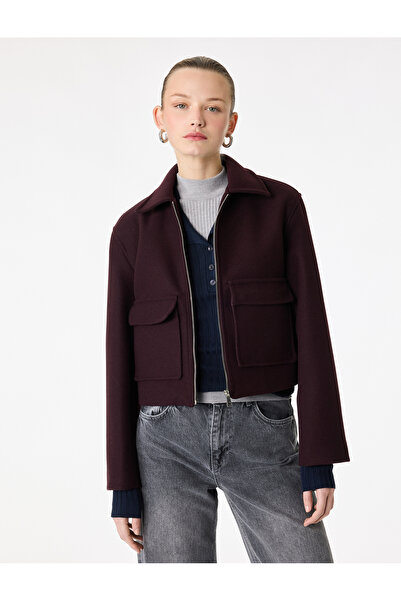 Koton Jachetă crop cu mâneci lungi, buzunare și fermoar