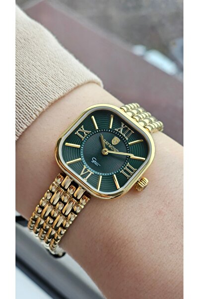 Raymond RYM-211503 RETRO KARE ÇELİK KADIN KOL SAATİ - 2 YIL GARANTİ GOLD-YEŞİL