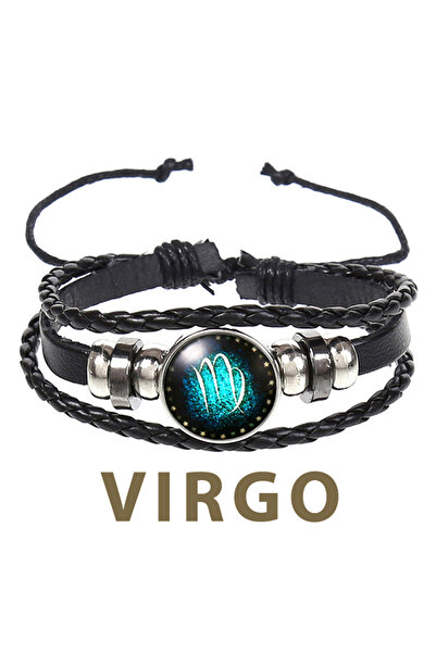 OEM Δερμάτινο βραχιόλι με το ζώδιο της Παρθένου, unisex, ρυθμιζόμενο