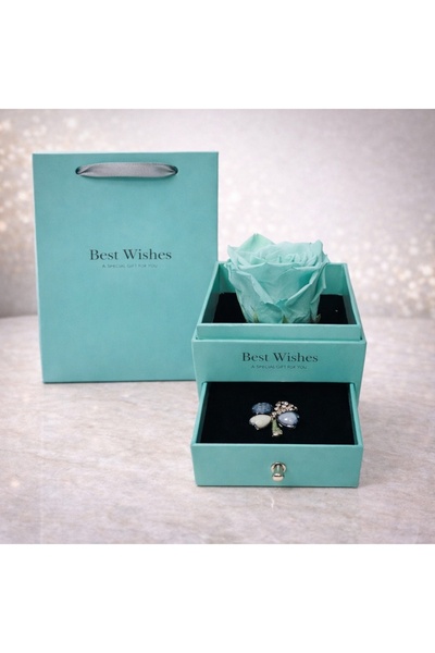 velve Cryogenic rose in turquoise box, with drawer and brooch, turquoise, Tur...
