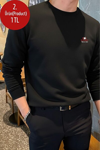 COMBİNE MİCHAİL Erkek Sorry Never Baskılı Siyah Sweatshirt