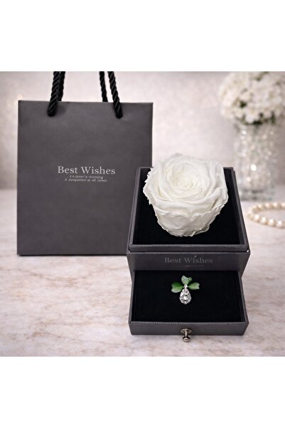 velve Trandafir criogenat in cutiuta cu sertar si brosa, alb, Alb-negru