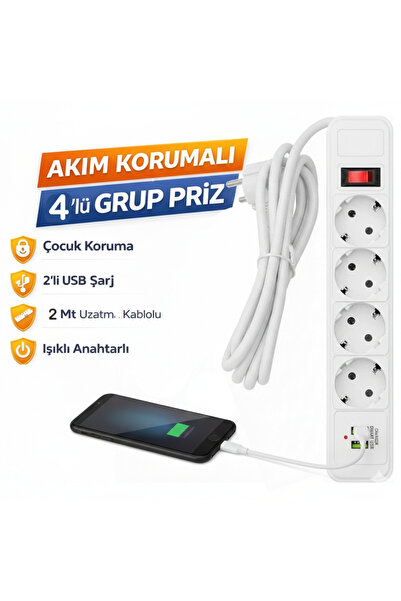 Neler Geldi Neler Akım Korumalı 2 Usb Li 3 Lü Priz Açma Kapama Anahtarlı 2 Me...
