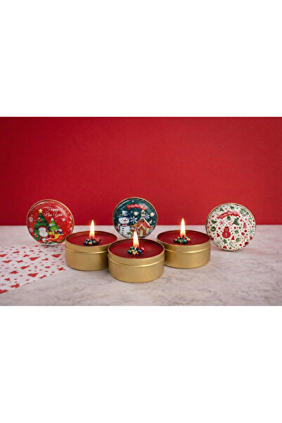 BOYK BRAND Yılbaşı Temalı 3'lü Metal Kutuda Vanilya Aromalı Mum Seti (Dekorat...