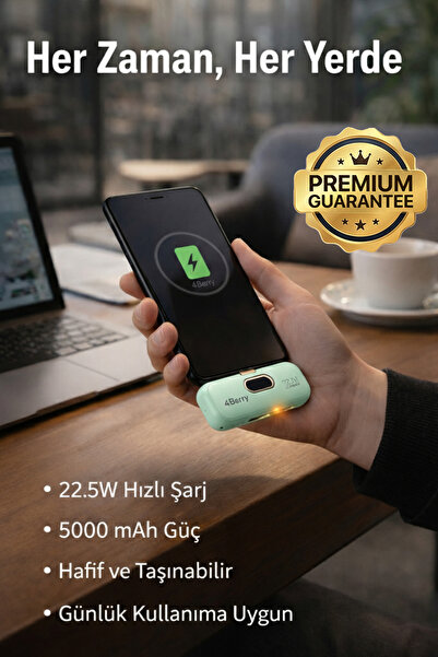 4Berry DX268Y Yeşil Powerbank – 5.000 mAh, 22.5 W Lightning Hızlı Şarj