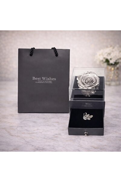 velve Trandafir criogenat in cutiuta cu sertar si brosa, silver, Argintiu