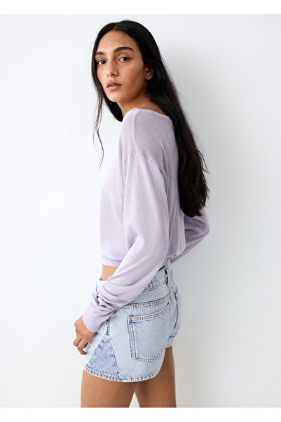 Mango Teen Yan tarafı kontrast renk denim şort